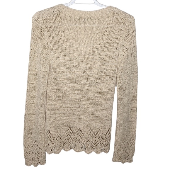 BCBGMaxAzria tape knit sweater cardigan with crochet borders size S - Picture 2 of 9